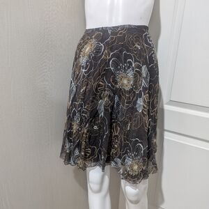 Floral Patterned Skirt - Brown and Blue Silk